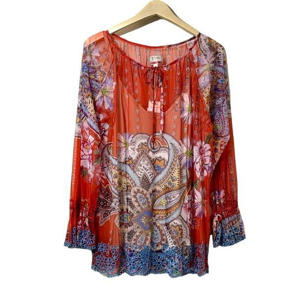 Johnny Was Paisley Mesh Blouse Size Medium